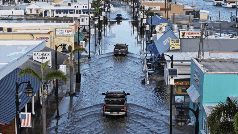 Flood waters in Tarpon Springs, Fla., after Hurricane Helene passed offshore in September 2024.