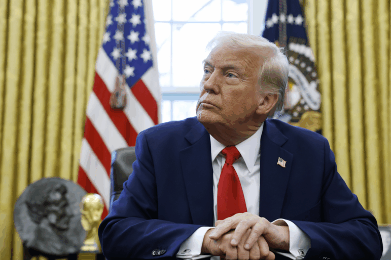 WASHINGTON, DC - FEBRUARY 03: U.S. President Donald Trump speaks to reporters in the Oval Office of the White House on February 03, 2025 in Washington, DC. After signing a series of executive orders and proclamations, Trump spoke to reporters about a range of topics including recent negotiations with Mexico on tarriffs. (Photo by Anna Moneymaker/Getty Images)
