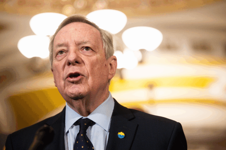 Sen. Richard Durbin, D-Ill., speaks during a news conference at the U.S. Capitol on March 4.