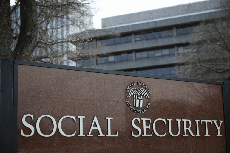 The entrance of the Social Security Administration's main campus in Woodlawn, Md.