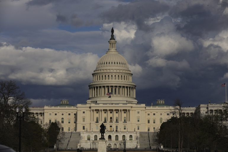 Senate Republicans have approved a new framework for a sweeping multi-trillion dollar plan to address defense, energy, immigration and tax policy. Above, the U.S. Capitol is seen on March 31.