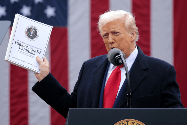 President Trump announced his latest tariffs at a Rose Garden event at the White House on April 2. The International Monetary Fund on Tuesday cut its forecasts for the global economy this year, citing the risks from an all-out trade war.
