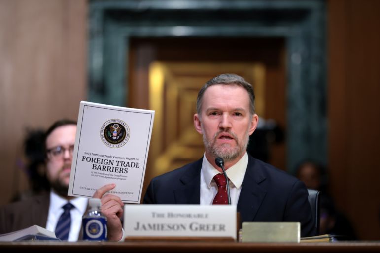 U.S. Trade Representative Jamieson Greer testifies before the Senate Finance Committee in the Dirksen Senate Office Building on April 8, 2025 in Washington, D.C. Greer testified on President Trump’s 2025 trade policy agenda. (Photo by Kayla Bartkowski/Getty Images)