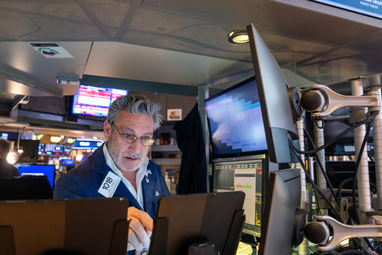 A trader on the floor of the New York Stock Exchange.