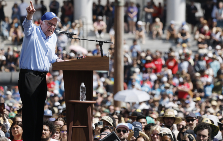 Sen. Bernie Sanders speaks at a rally in Los Angeles on Saturday. There were 36,000 supporters in attendance, according to his team.