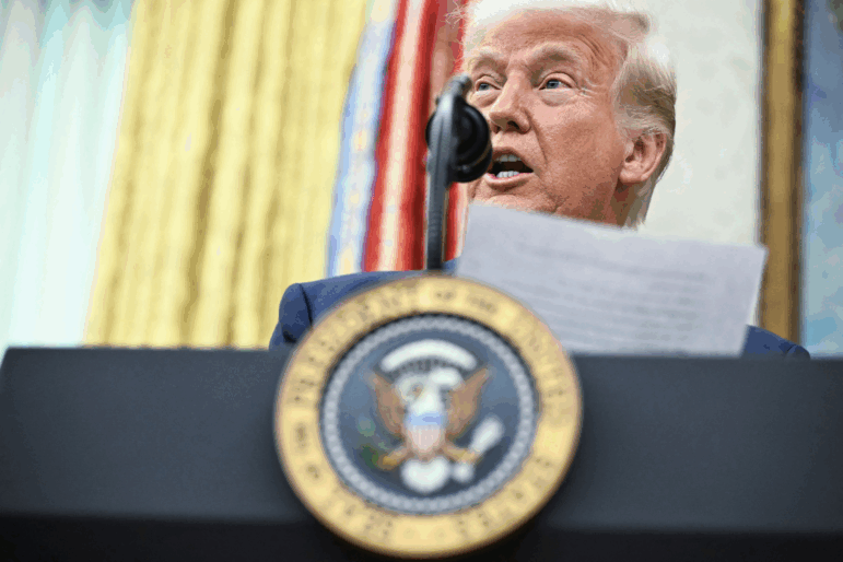 President Trump speaks in the Oval Office on Friday.