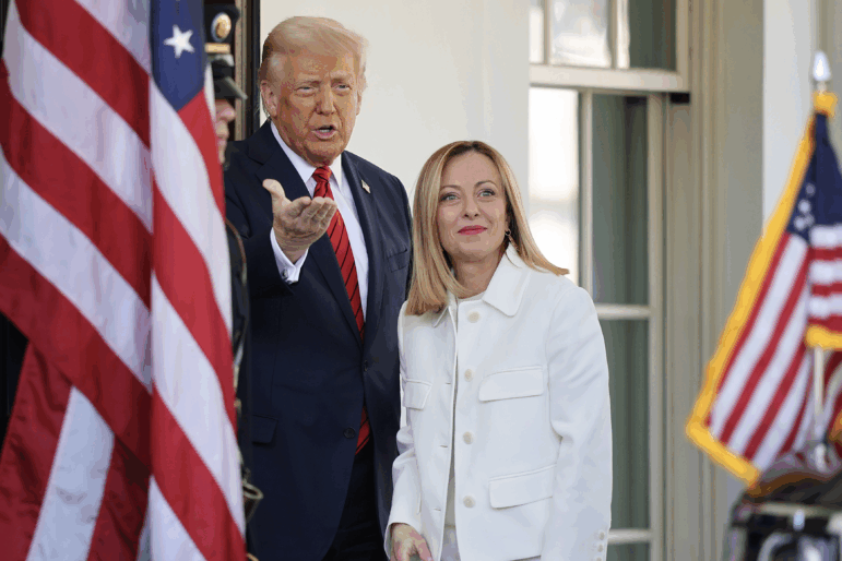 President Trump greets Italian Prime Minister Giorgia Meloni outside the West Wing of the White House on Thursday.