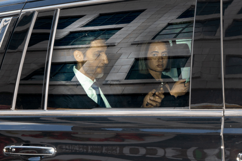 Sundar Pichai, chief executive officer of Alphabet Inc., left, exits federal court in Washington, DC, US, on Wednesday, April 30, 2025.