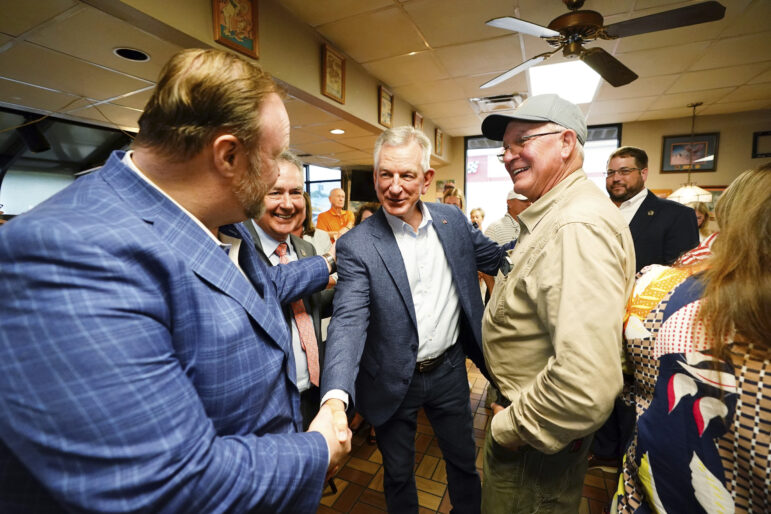 U.S. Sen. Tommy Tuberville greets supporters following announcing his plans to run for the governor of Alabama in 2026.