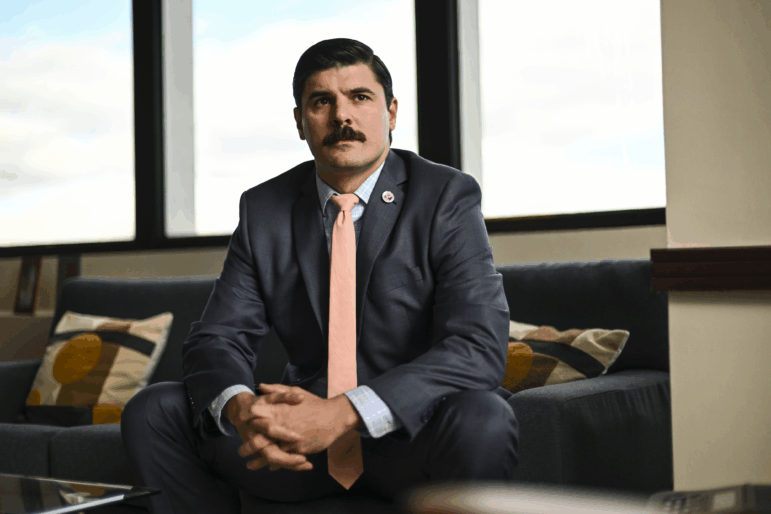Commissioner Richard Trumka Jr. is photographed at the Consumer Product Safety Commission on Jan. 20, 2023, in Bethesda, Md. He has vowed to fight President Trump's firing of him from his post on the commission.