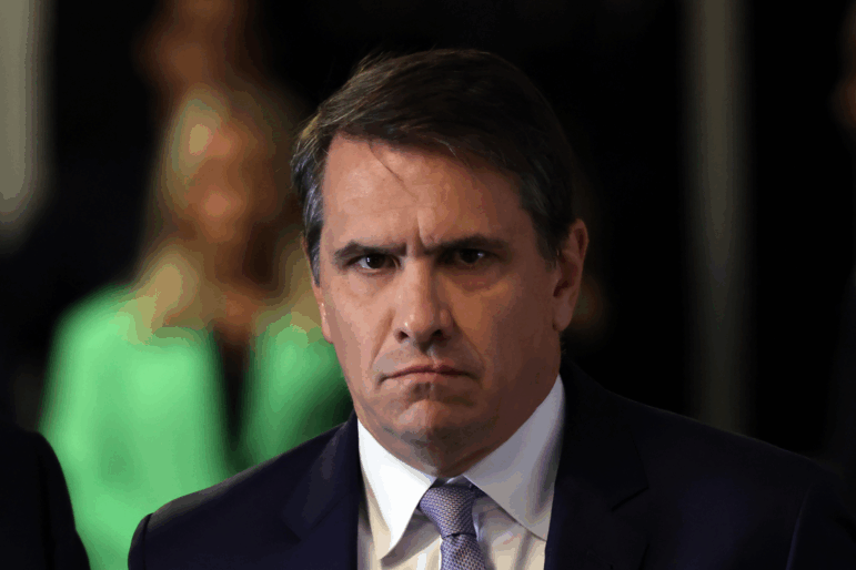 Attorney Todd Blanche listens as his client former U.S. President Trump speaks as he arrives for his hush money trial at Manhattan Criminal Court on May 30, 2024, in New York City.
