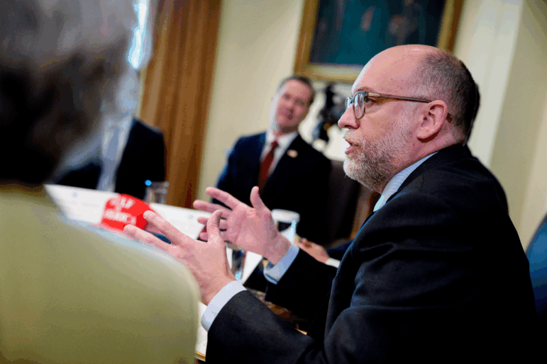 Office of Management and Budget Director Russ Vought speaks during a Cabinet meeting at the White House on April 30, 2025.