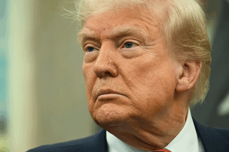 President Trump speaks to reporters in the Oval Office on May 7, 2025.