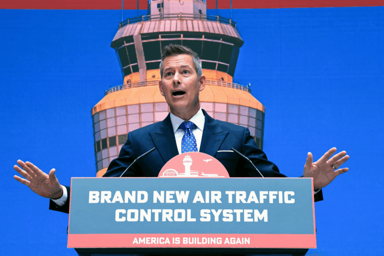 U.S. Transportation Secretary Sean Duffy speaks at an event unveiling a new U.S. air traffic control system at the Department of Transportation on Thursday in Washington, D.C.