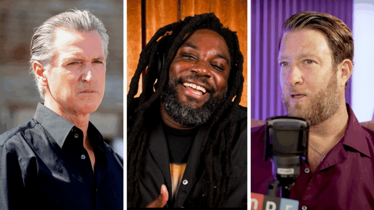 From left: Gavin Newsom; Jason Reynolds; Dave Portnoy.