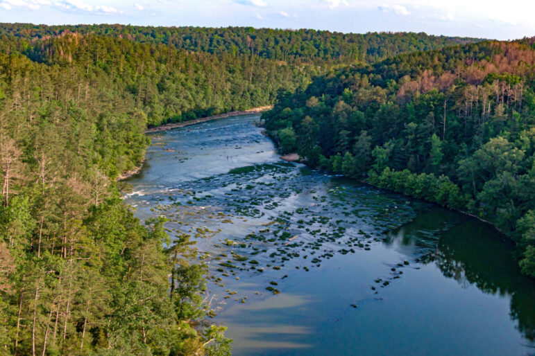 An aerial view of the Cahaba River as it flows through central Alabama