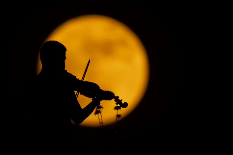 A person plays the violin