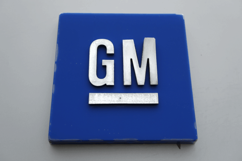 A General Motors logo is seen at the General Motors Detroit-Hamtramck Assembly plant in Hamtramck, Mich. on Jan. 27, 2020.