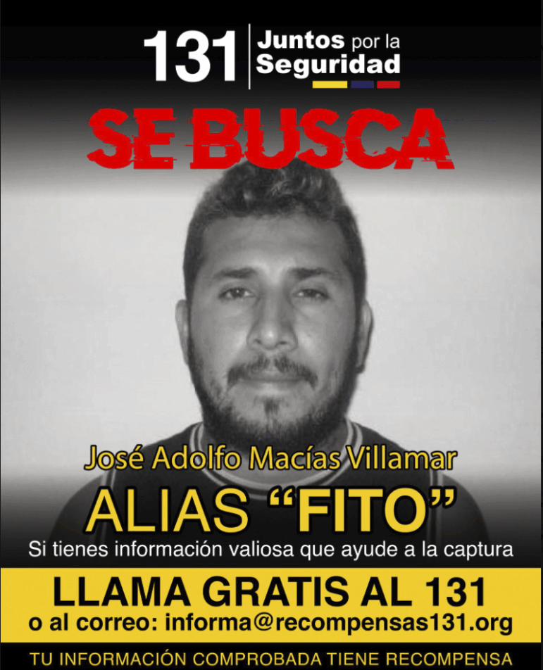 This wanted poster posted on X by Ecuador's Ministry of Interior, Jan. 9, 2024, shows Adolfo Macías, alias Fito, the leader of Los Choneros gang.
