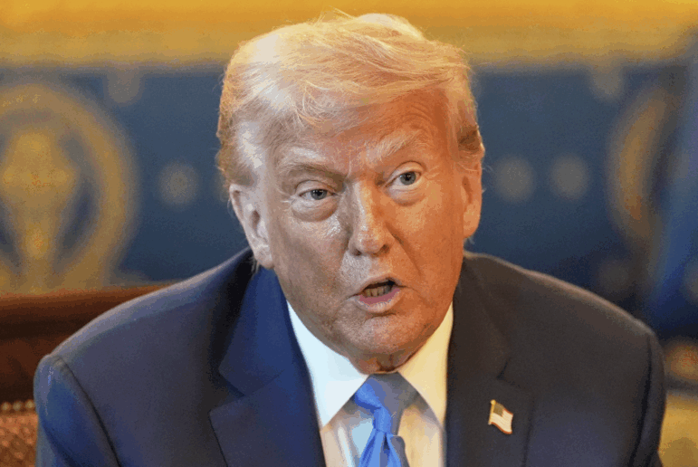 President Trump speaks in the Blue Room of the White House on Monday.