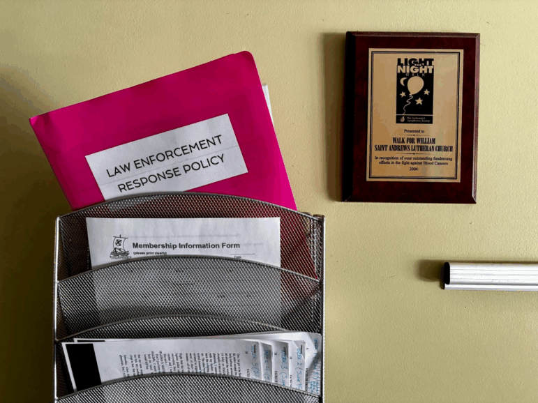 St. Andrew’s Lutheran Church in west Los Angeles has developed a response plan in case immigration agents show up on the congregation’s property. Those plans are stored in easy-to-find pink folders at various entryways around the church’s buildings.