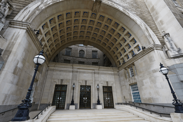 Entrance to Thames House the Headquarters of MI5 is seen in London.