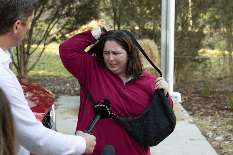Erin Patterson pictured outside her home in Leongatha, Australia, in 2023.