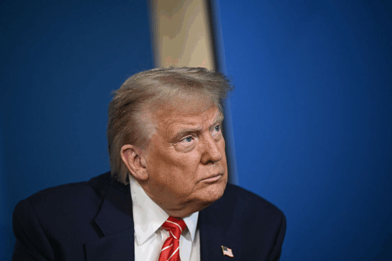 President Trump is pictured at the NATO summit of heads of state and government on June 25 in The Hague, Netherlands. This year's NATO summit, which brings together heads of state and government from across the military alliance, is being held in the Netherlands for the first time. Among other matters, members are to approve a new defense investment plan that raises target for defense spending to 5% of GDP. (Photo by Brendan Smialowski - Pool/Getty Images)