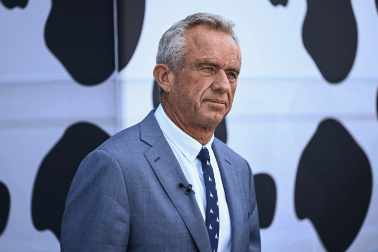 Secretary of Health and Human Services Robert F. Kennedy Jr. looks on during a news conference at the USDA headquarters in Washington, D.C., on July 14. Top medical groups are alarmed by a report that Kennedy may remove another advisory panel.