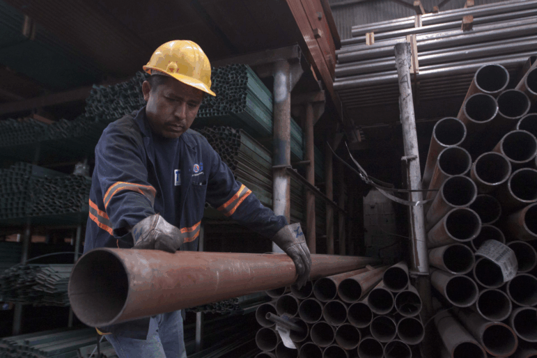 A man works in a steel distribution factory in Monterrey in northern Mexico in May 2018. Mexico announced sweeping retaliatory tariffs on a host of U.S. goods Thursday after the United States slapped steep tariffs on steel and aluminum from Mexico, Canada and the European Union.