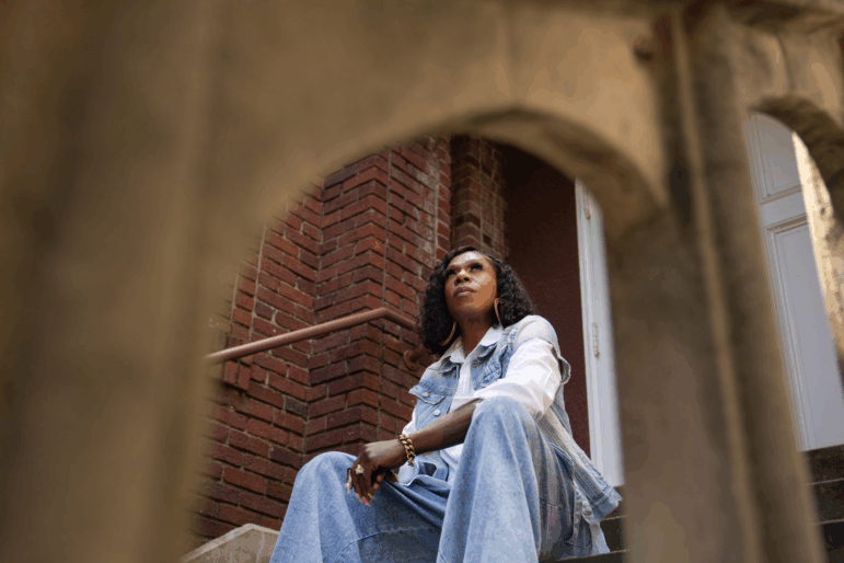 Big Freedia on the steps outside of Esplanade Studios in New Orleans, which was converted from a church, on July 15, 2025.