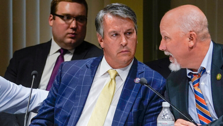Rep. Barry Moore and Rep. Chip Roy during a House Judiciary Committee Field Hearing.