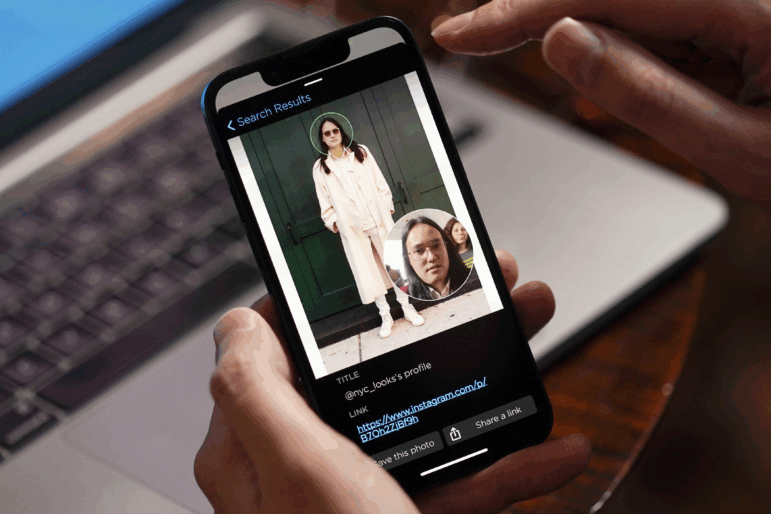 A 2022 file photo demonstrating Clearview AI's facial recognition software.