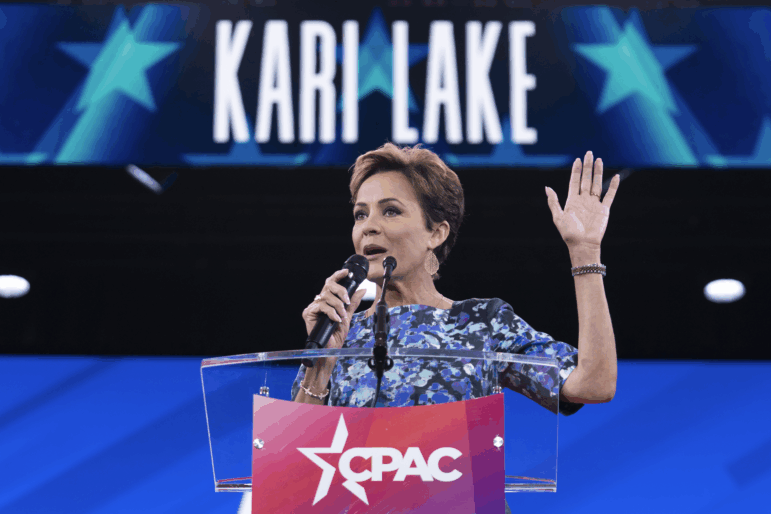 A federal judge in Washington, D.C. ruled on Thursday that administration official Kari Lake had overstepped in firing the director of Voice of America. In this photo, Lake speaks at the Conservative Political Action Conference, CPAC, in February in Oxon Hill, Md.
