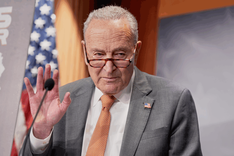 Sen. Minority Leader Chuck Schumer of N.Y., speaks during a news conference on tariffs, Thursday, July 31, 2025, in Washington.