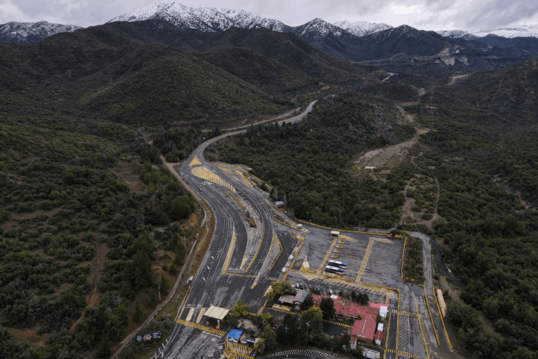 Aerial view of El Teniente copper mine, operated by Codelco, where a collapse killed one worker and trapped five others underground, leading to a suspension of operations in Rancagua Chile.