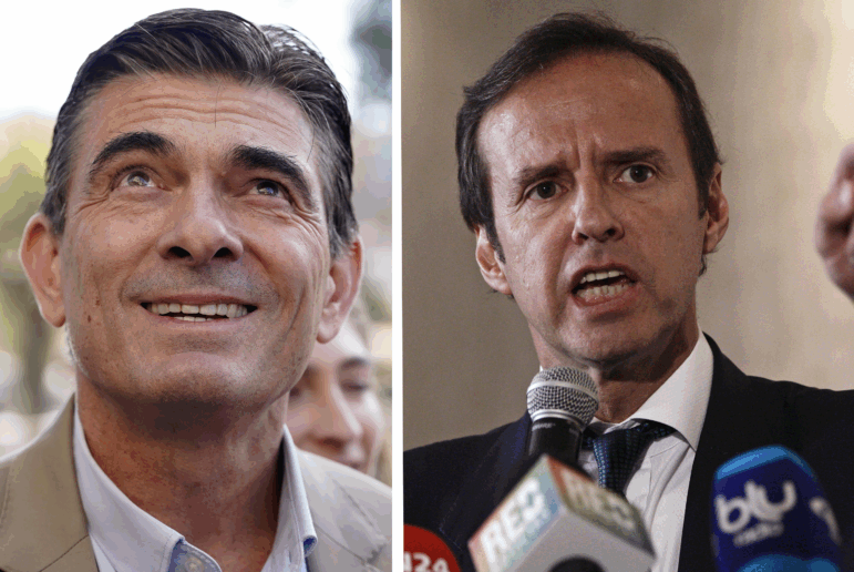 This combination photo shows presidential candidates Rodrigo Paz, left and Bolivia's former President Jorge Quiroga, right.
