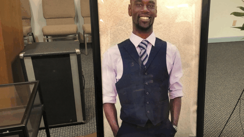 A portrait of Tyre Nichols is displayed at a memorial service for him on Tuesday, Jan. 17, 2023 in Memphis, Tenn., after he was fatally beat by Memphis Police during a traffic stop.