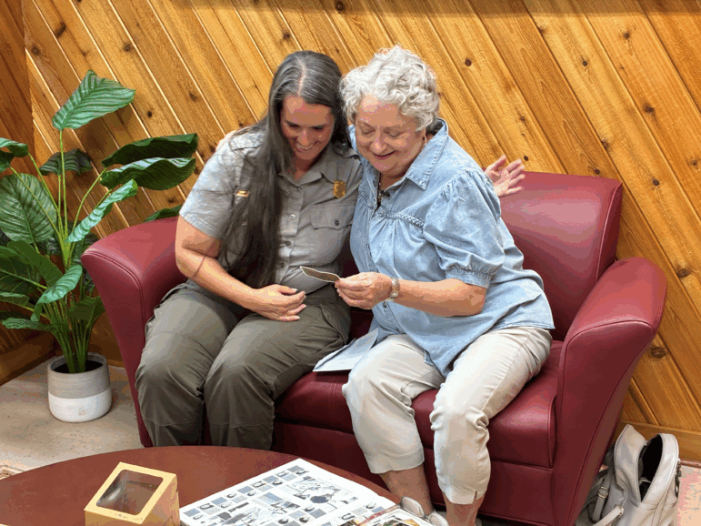 Becky Hamel, 69, lost everything she had in hurricane Katrina. She was delighted to get back her Freshman high school ID card that she lost 20 years ago in Hurricane Katrina. Gulf Island National Seashore Park Ranger Becky Copeland (left) found the ID card on Horn Island, off the coast of Mississippi.