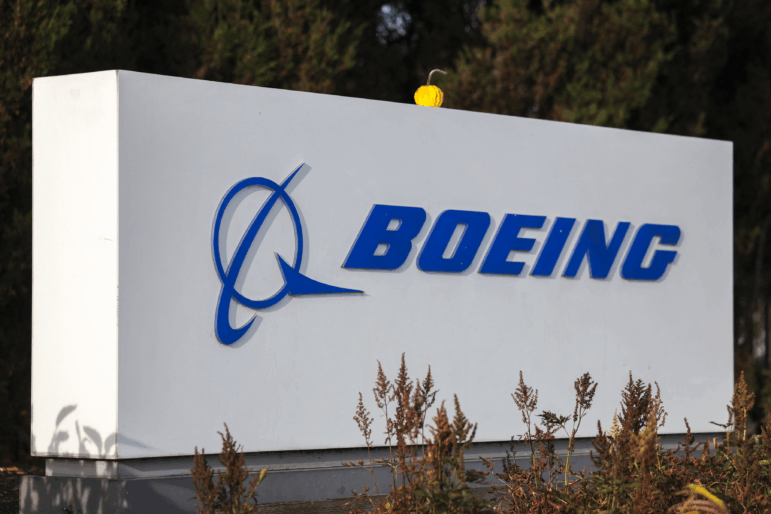 A Boeing sign is pictured outside the Renton Production Facility in Renton, Wash., on Nov. 3, 2024.