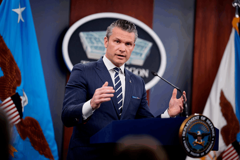 Defense Secretary Pete Hegseth speaks during a news conference at the Pentagon on June 22, 2025.
