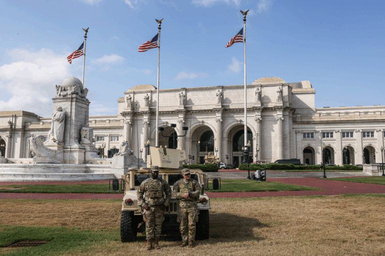 Members of the South Carolina National Guard stand outside Union Station in Washington, D.C. last week.