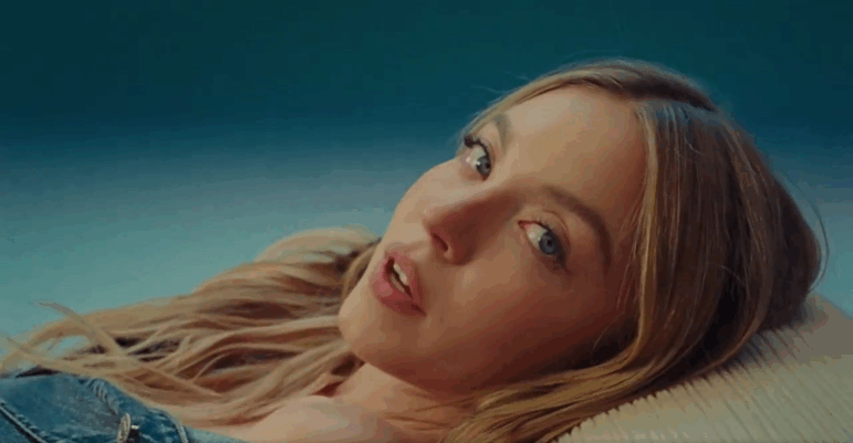 A screenshot from Sydney Sweeney's controversial ad that has since been deleted from American Eagle's social media.