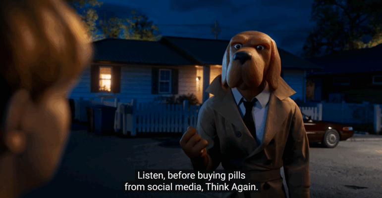 A McGruff the Crime Dog public service ad warning young people of fake prescription drugs that may contain fentanyl.