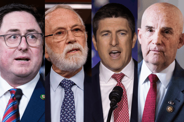 These are a few of Republican lawmakers facing constituents during the August recess from Congress. From left: Rep. Mike Flood, R-Neb.; Rep. Dan Newhouse, R-Wash.; Rep. Bryan Steil, R-Wis.; Rep. Keith Self, R-Texas.
