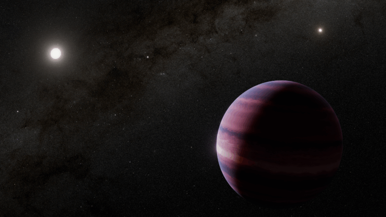 This artist’s concept shows what the gas giant planet that orbits the star Alpha Centauri A could look like.