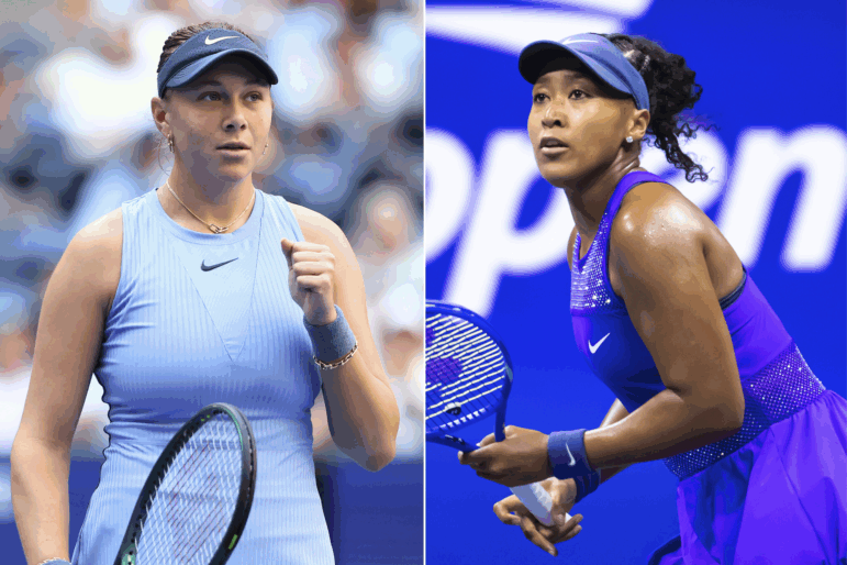 Side-by-side photos of Amanda Anisimova and Naomi Osaka.