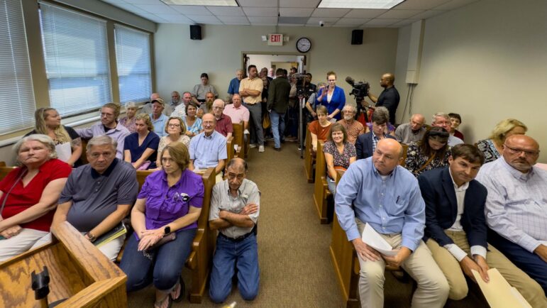 Dozens of residents filled the Blount County Commission's boardroom well over capacity on Thursday to oppose the approval of a medical waste treatment facility in Remlap. Community members lined the halls outside the meeting.