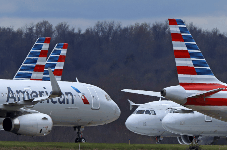 American Airlines planes are parked at Pittsburgh International Airport in 2020 in Imperial, Pa.