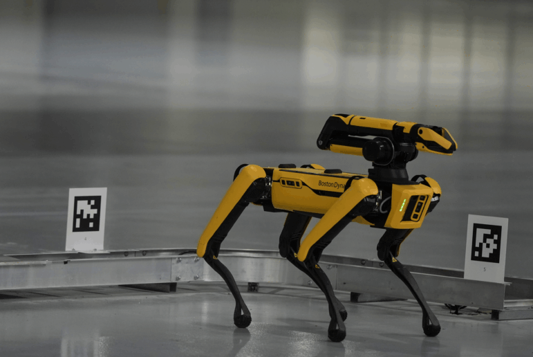 A Boston Dynamics robot is seen on a media tour at the Hyundai Motor Group Metaplant, in Ellabell, Ga., in March.